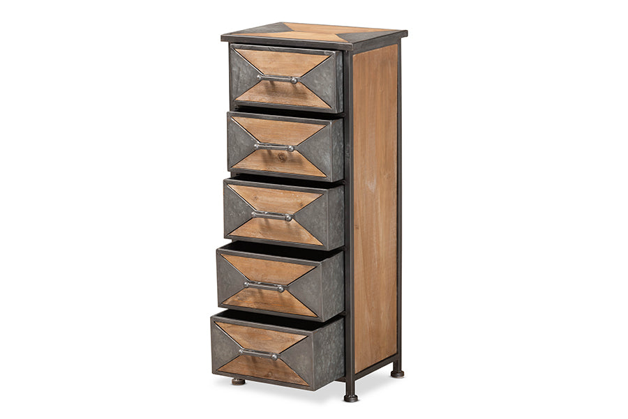 Baxton Studio Laurel Rustic Industrial Antique Grey 5-Drawer Accent Storage Cabinet | Cabinets | Modishstore - 4