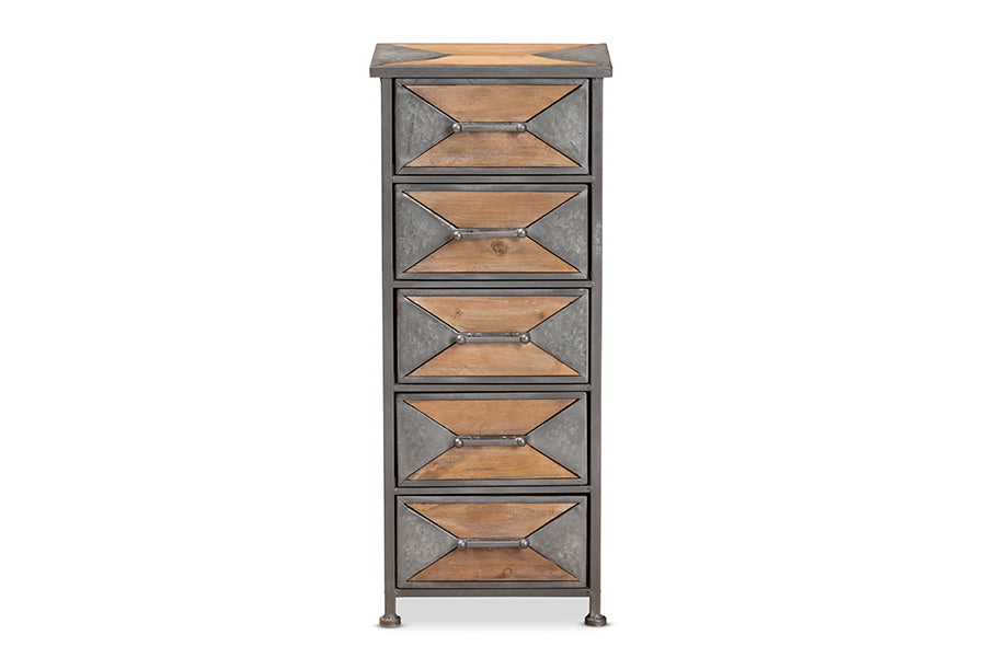 Baxton Studio Laurel Rustic Industrial Antique Grey 5-Drawer Accent Storage Cabinet | Cabinets | Modishstore - 3