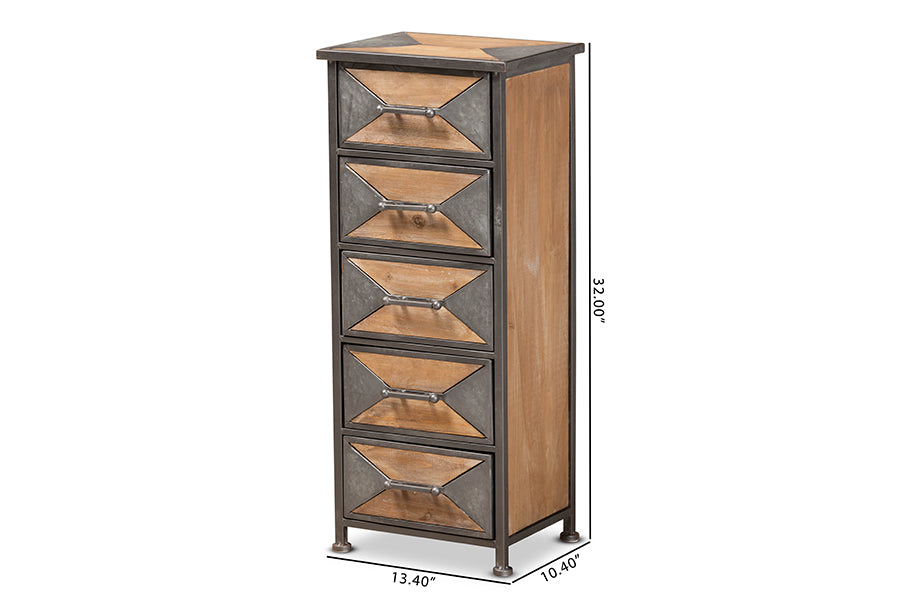 Baxton Studio Laurel Rustic Industrial Antique Grey 5-Drawer Accent Storage Cabinet | Cabinets | Modishstore - 6