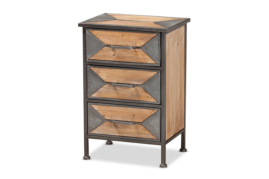 Baxton Studio Laurel Rustic Industrial Antique Grey Finished Metal and Whitewashed Oak Brown Finished Wood 3-Drawer Nightstand | Nightstands | Modishstore - 5