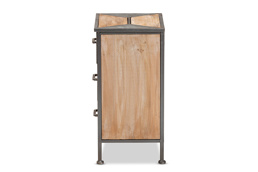 Baxton Studio Laurel Rustic Industrial Antique Grey Finished Metal and Whitewashed Oak Brown Finished Wood 3-Drawer Nightstand | Nightstands | Modishstore - 2