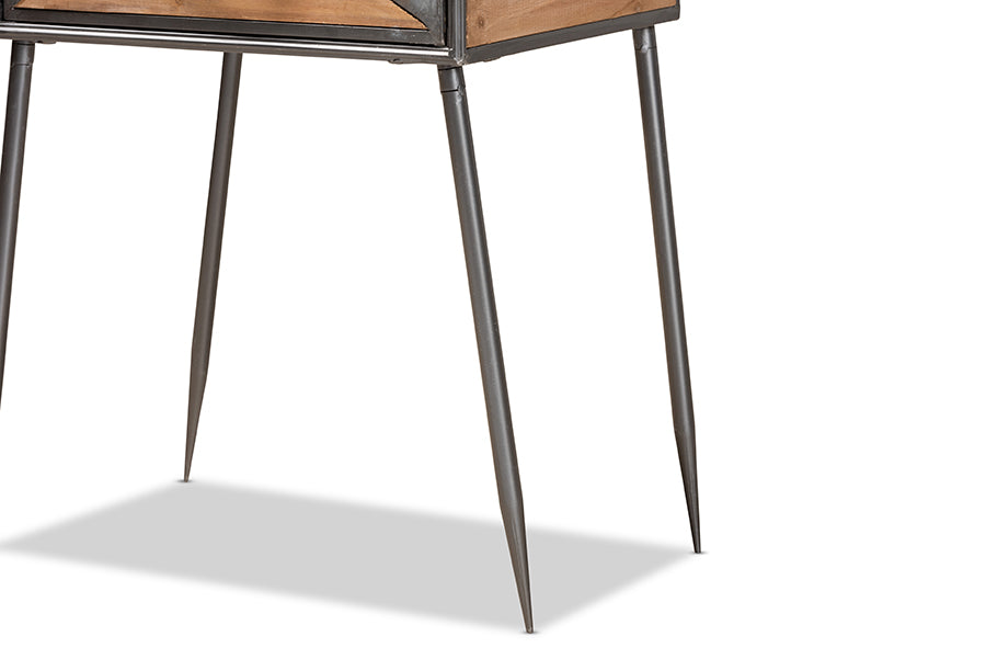 Baxton Studio Laurel Rustic Industrial Antique Grey Finished Metal and Whitewashed Oak Brown Finished Wood 1-Drawer Nightstand | Nightstands | Modishstore - 3