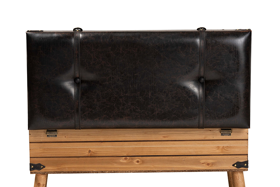 Baxton Studio Amena Rustic Transitional Dark Brown PU Leather Upholstered and Oak Finished Wood Large Storage Ottoman | Ottomans | Modishstore - 4