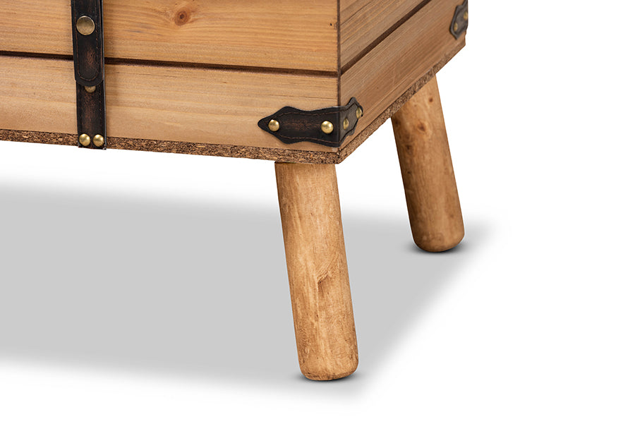 Baxton Studio Amena Rustic Transitional Dark Brown PU Leather Upholstered and Oak Finished Wood Large Storage Ottoman | Ottomans | Modishstore - 3