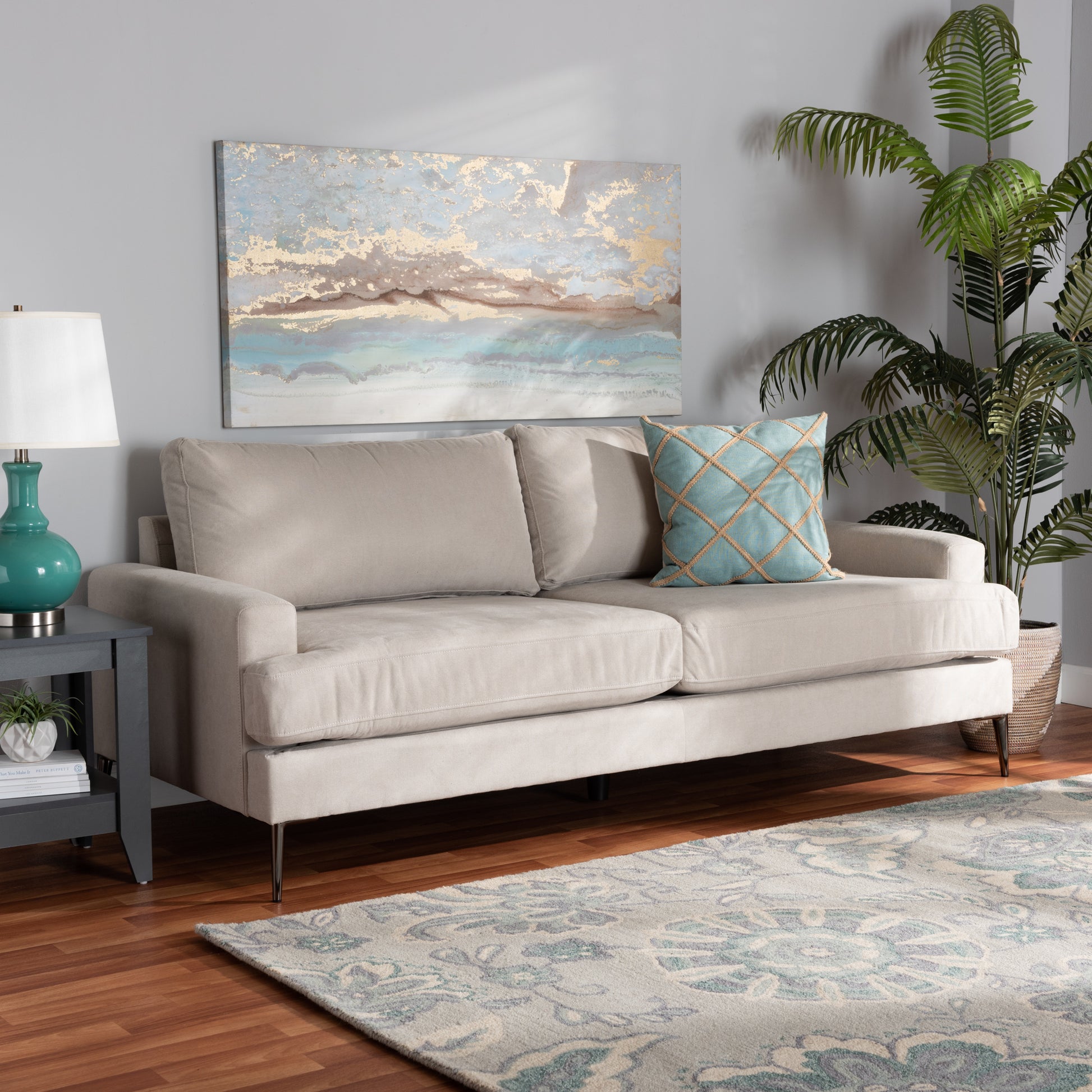 Baxton Studio Davidson Modern And Contemporary Beige Fabric Upholstered Sofa | Sofas | Modishstore