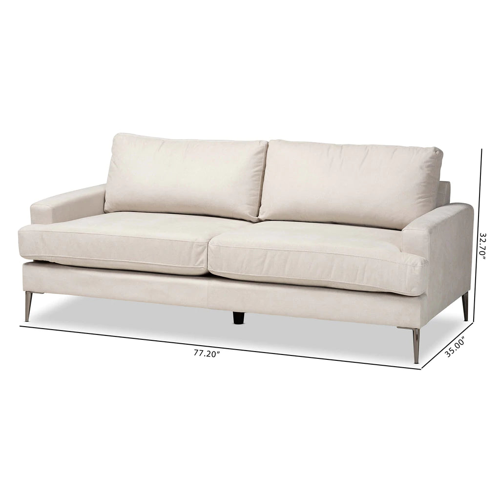 Baxton Studio Davidson Modern And Contemporary Beige Fabric Upholstered Sofa | Sofas | Modishstore - 3