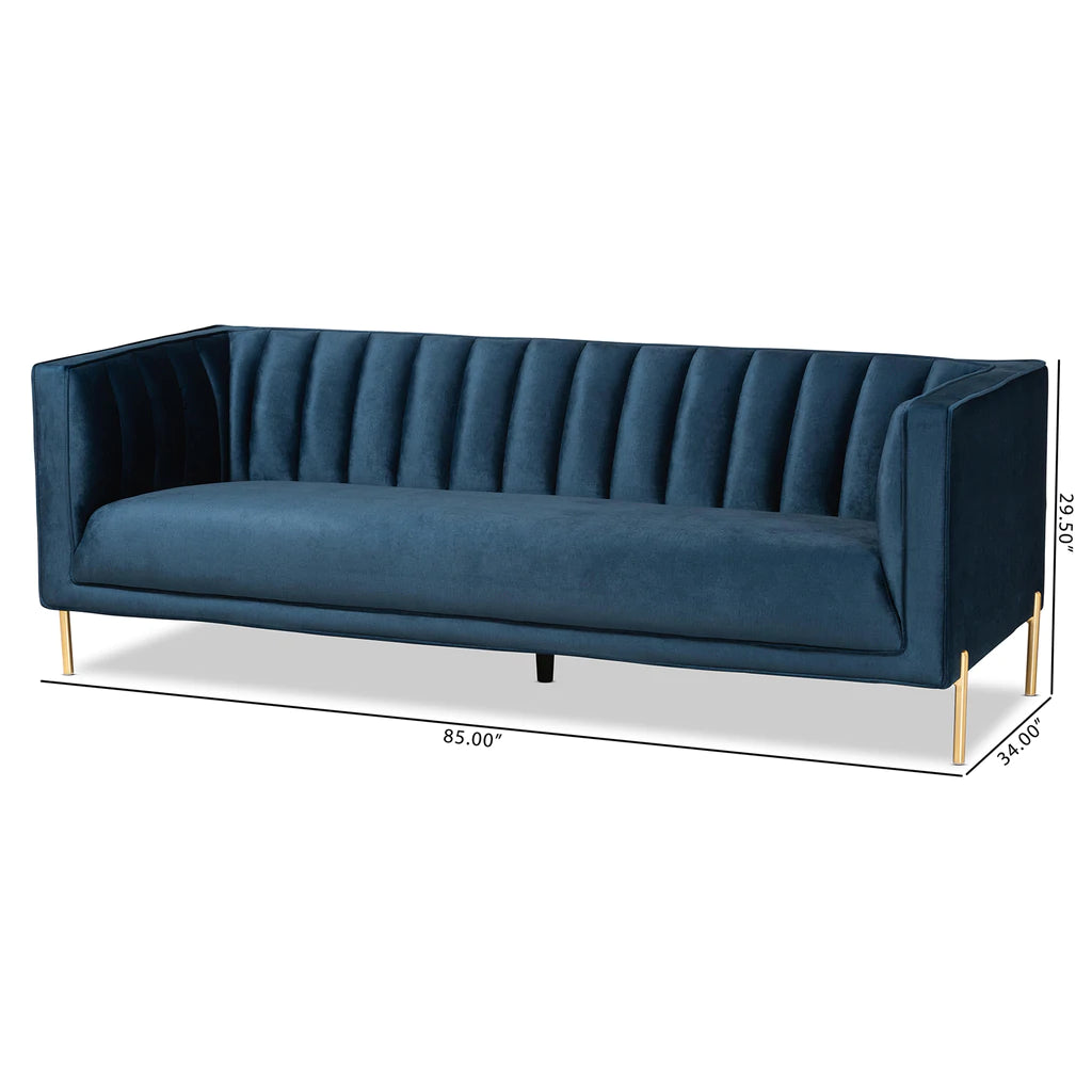 Baxton Studio Maia Contemporary Glam and Luxe Navy Blue Velvet Fabric Upholstered and Gold Finished Metal Sofa | Sofas | Modishstore - 2