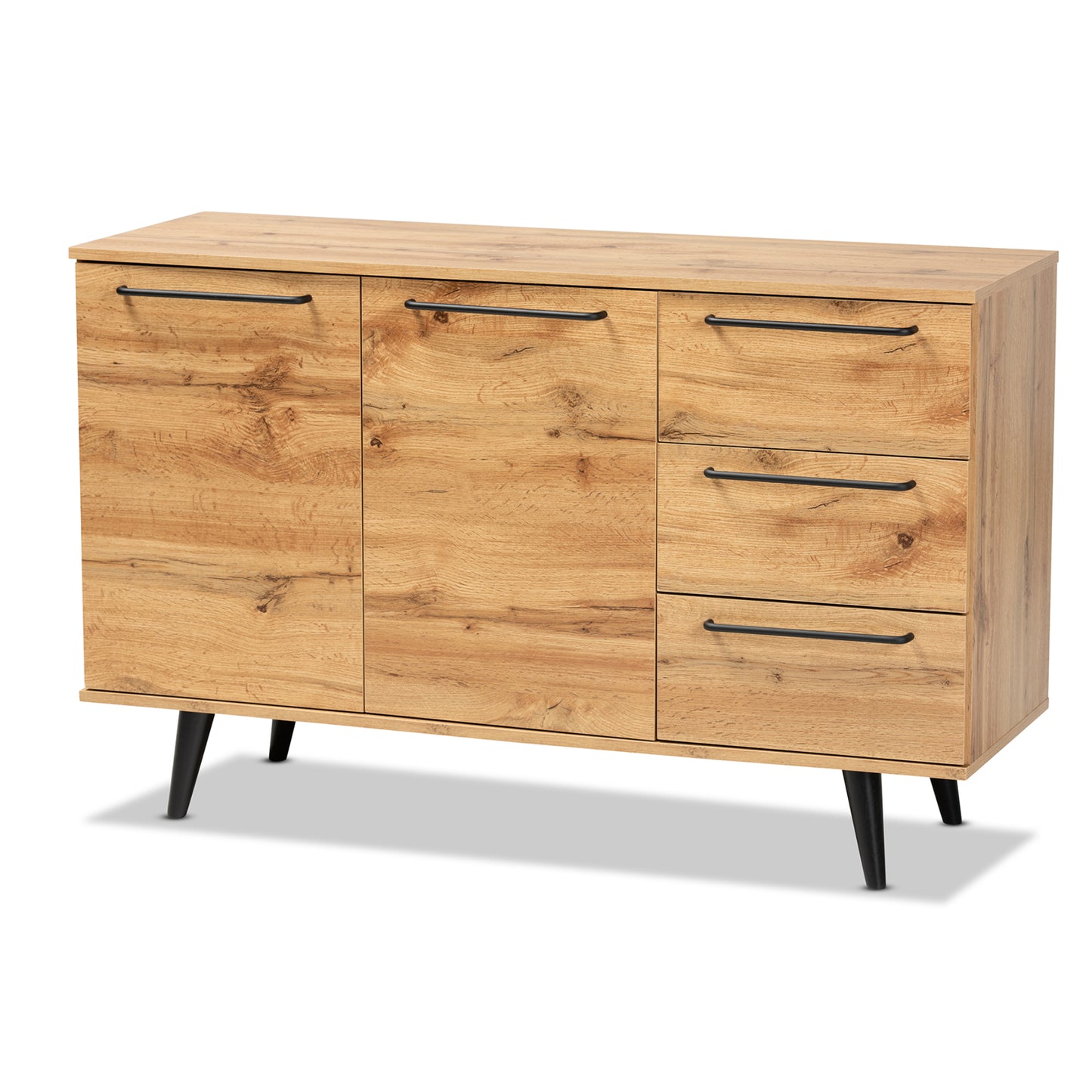 Baxton Studio Radley Modern and Contemporary Transitional Oak Brown Finished Wood 3-Drawer Sideboard Buffet | Sideboards | Modishstore - 2