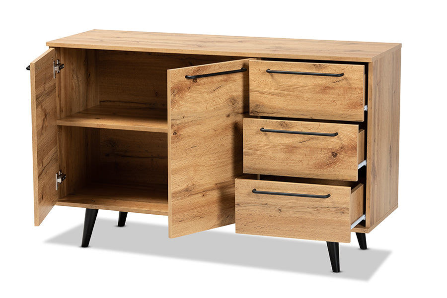 Baxton Studio Radley Modern and Contemporary Transitional Oak Brown Finished Wood 3-Drawer Sideboard Buffet | Sideboards | Modishstore - 8
