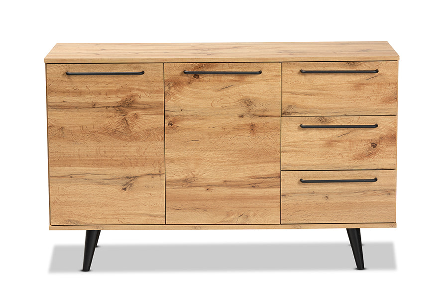 Baxton Studio Radley Modern and Contemporary Transitional Oak Brown Finished Wood 3-Drawer Sideboard Buffet | Sideboards | Modishstore - 7