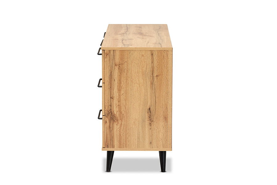 Baxton Studio Radley Modern and Contemporary Transitional Oak Brown Finished Wood 3-Drawer Sideboard Buffet | Sideboards | Modishstore - 6