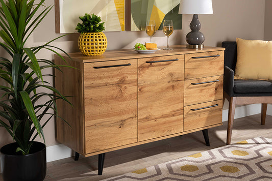 Baxton Studio Radley Modern and Contemporary Transitional Oak Brown Finished Wood 3-Drawer Sideboard Buffet | Sideboards | Modishstore