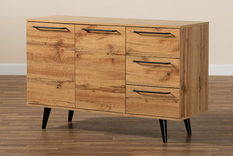 Baxton Studio Radley Modern and Contemporary Transitional Oak Brown Finished Wood 3-Drawer Sideboard Buffet | Sideboards | Modishstore - 3