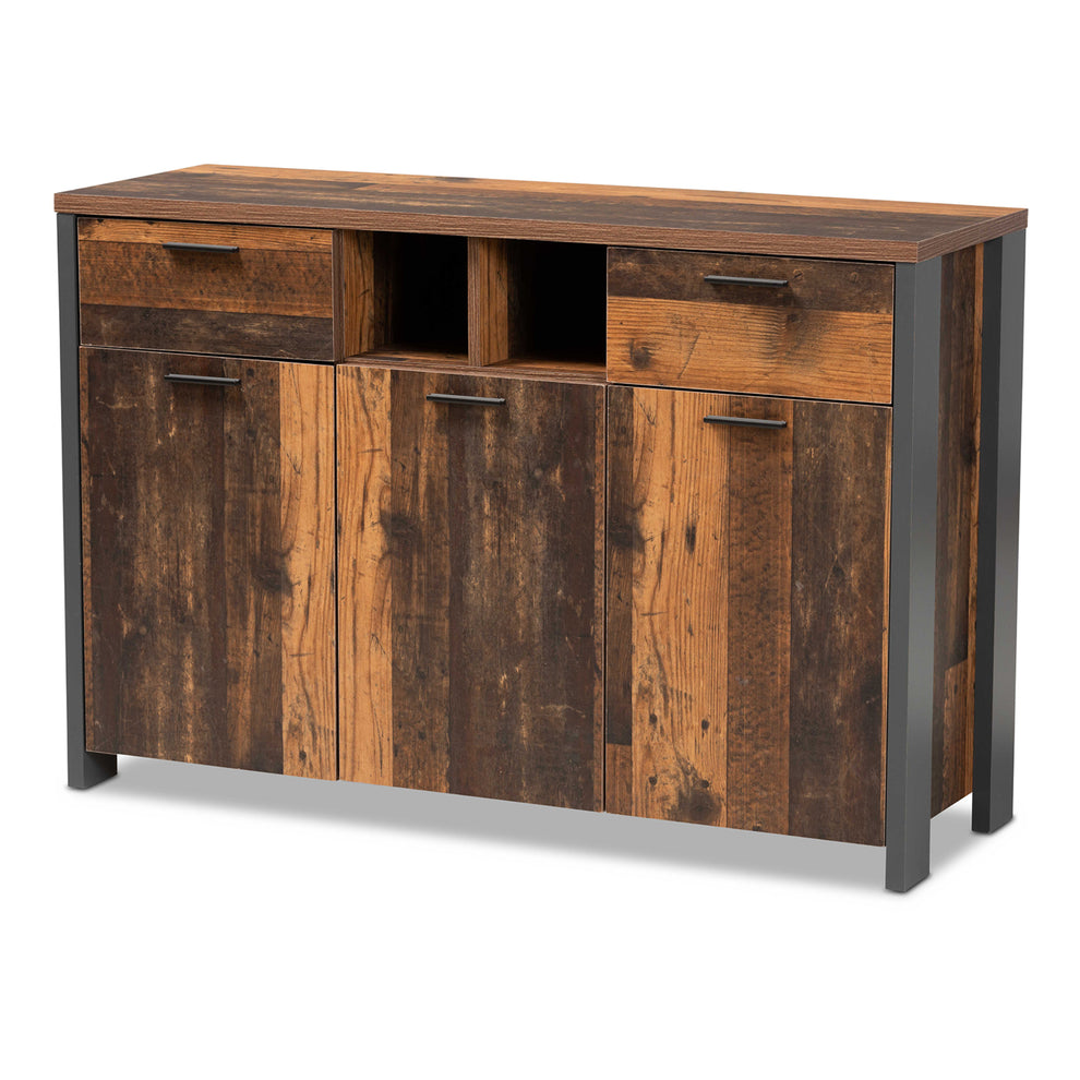 Baxton Studio Ranger Mid-Century Modern Rustic Brown Finished Wood and Grey Metal 2-Door Sideboard Buffet | Sideboards | Modishstore - 2