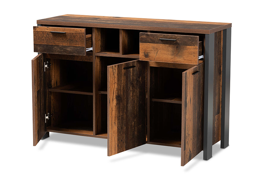 Baxton Studio Ranger Mid-Century Modern Rustic Brown Finished Wood and Grey Metal 2-Door Sideboard Buffet | Sideboards | Modishstore - 8