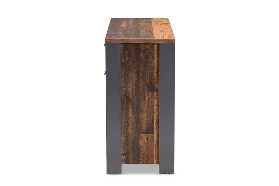Baxton Studio Ranger Mid-Century Modern Rustic Brown Finished Wood and Grey Metal 2-Door Sideboard Buffet | Sideboards | Modishstore - 6