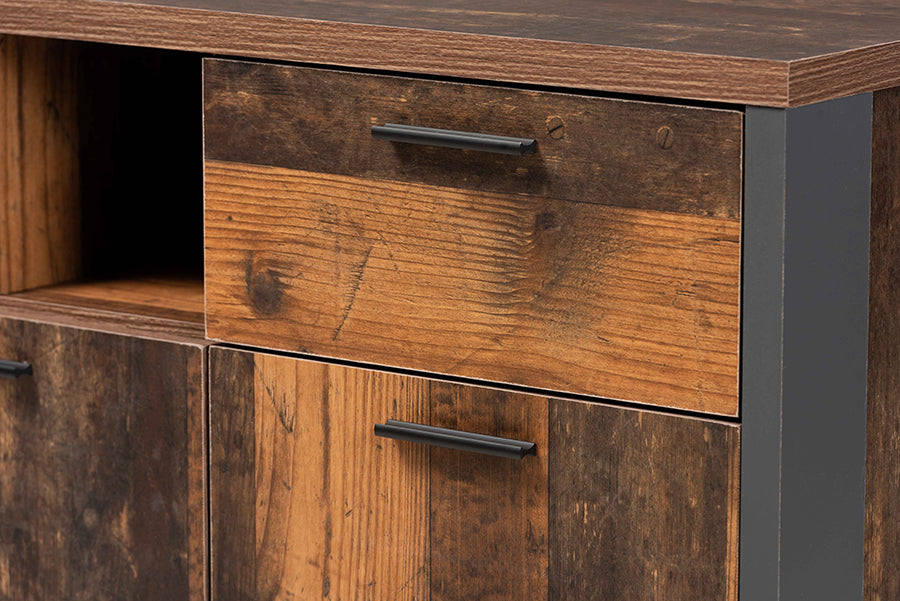 Baxton Studio Ranger Mid-Century Modern Rustic Brown Finished Wood and Grey Metal 2-Door Sideboard Buffet | Sideboards | Modishstore - 5