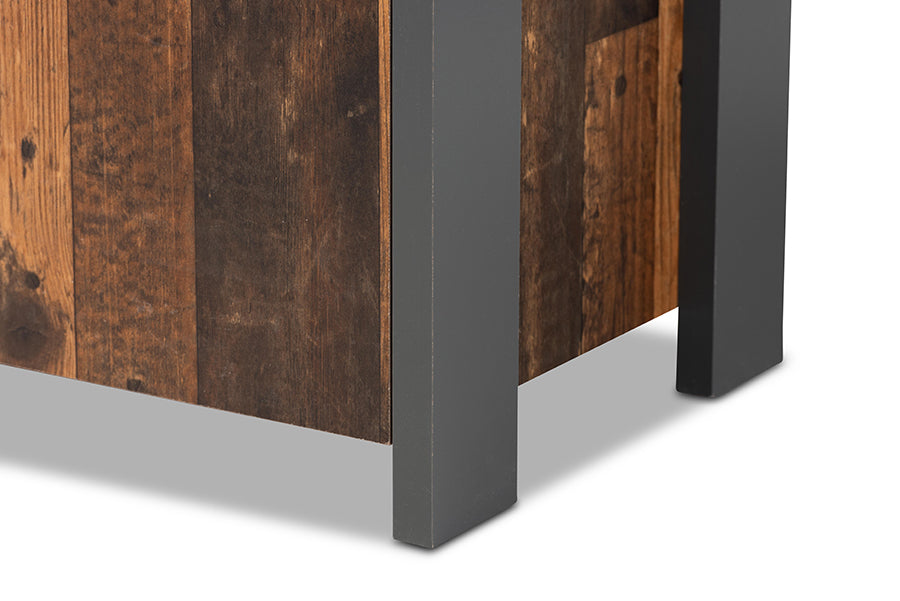 Baxton Studio Ranger Mid-Century Modern Rustic Brown Finished Wood and Grey Metal 2-Door Sideboard Buffet | Sideboards | Modishstore - 4