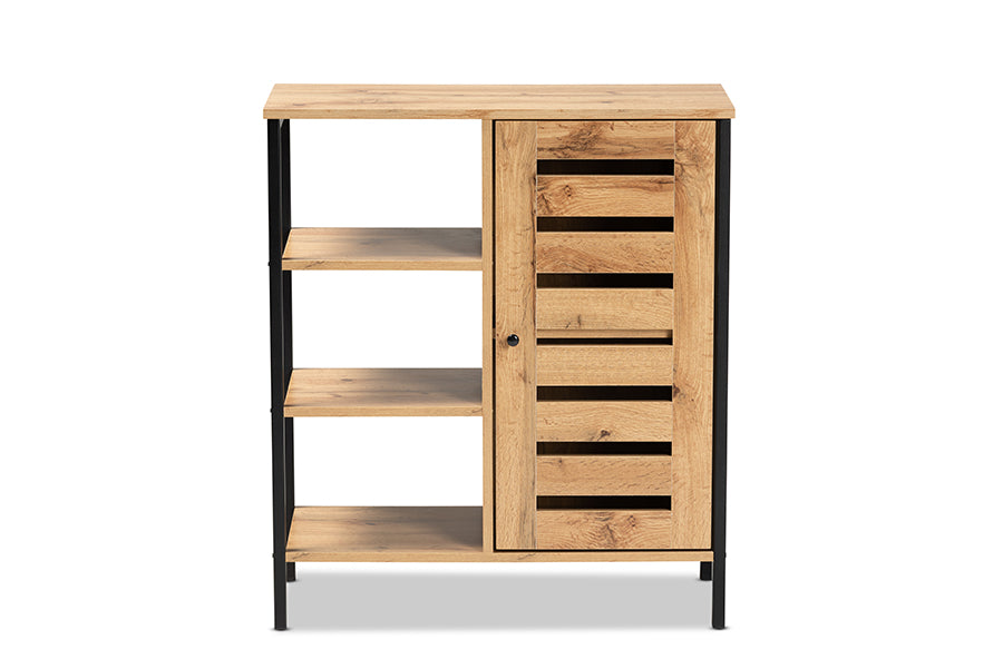 Baxton Studio Vander Modern and Contemporary Oak Brown Finished Wood and Black Finished Metal 1-Door Shoe Storage Cabinet | Cabinets | Modishstore - 7