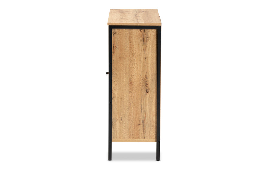 Baxton Studio Vander Modern and Contemporary Oak Brown Finished Wood and Black Finished Metal 1-Door Shoe Storage Cabinet | Cabinets | Modishstore - 6