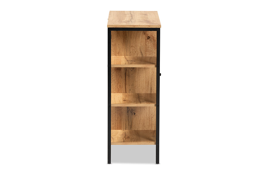 Baxton Studio Vander Modern and Contemporary Oak Brown Finished Wood and Black Finished Metal 1-Door Shoe Storage Cabinet | Cabinets | Modishstore - 5