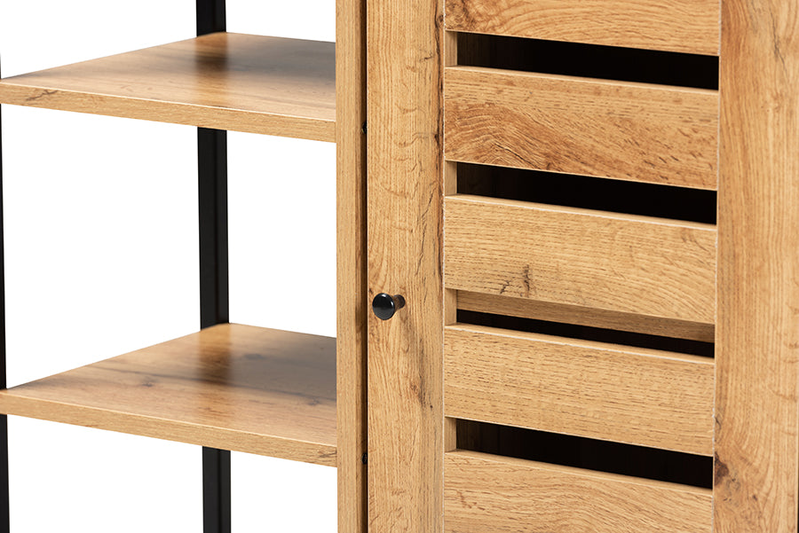 Baxton Studio Vander Modern and Contemporary Oak Brown Finished Wood and Black Finished Metal 1-Door Shoe Storage Cabinet | Cabinets | Modishstore - 4