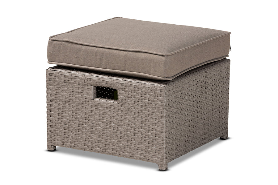 Baxton Studio Haina Modern and Contemporary Grey Fabric Upholstered and Grey Finished Synthetic Rattan 6-Piece Patio Set | Outdoor Sofas, Loveseats & Sectionals | Modishstore - 7