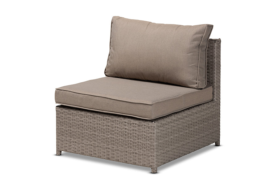 Baxton Studio Haina Modern and Contemporary Grey Fabric Upholstered and Grey Finished Synthetic Rattan 6-Piece Patio Set | Outdoor Sofas, Loveseats & Sectionals | Modishstore - 5