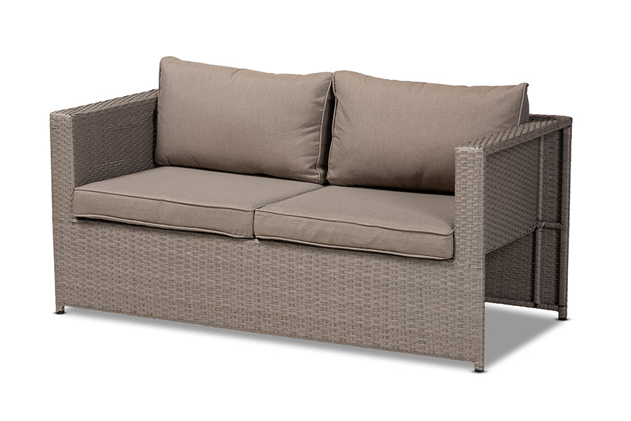 Baxton Studio Haina Modern and Contemporary Grey Fabric Upholstered and Grey Finished Synthetic Rattan 6-Piece Patio Set | Outdoor Sofas, Loveseats & Sectionals | Modishstore - 4