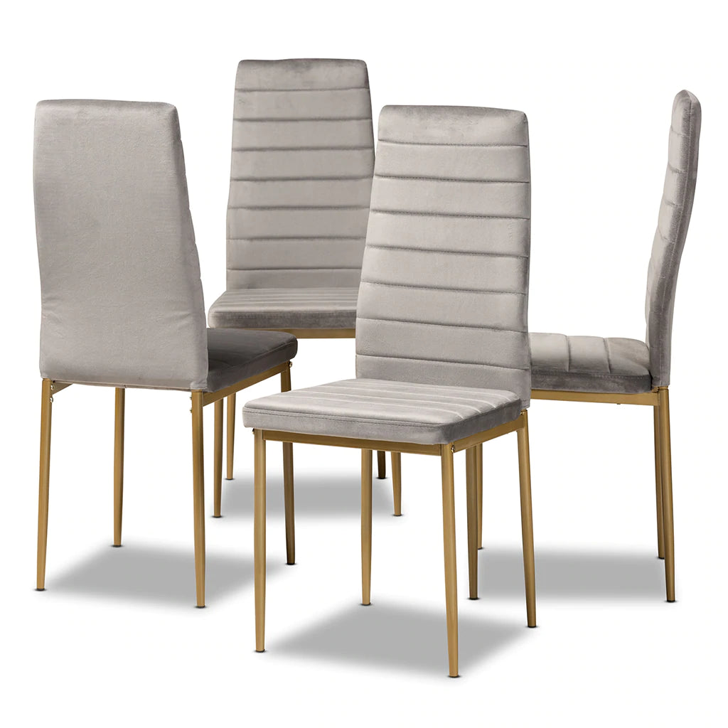 Baxton Studio Armand Modern Glam And Luxe Black Velvet Fabric Upholstered And Gold Finished Metal 4-Piece Dining Chair Set | Dining Chairs | Modishstore - 8