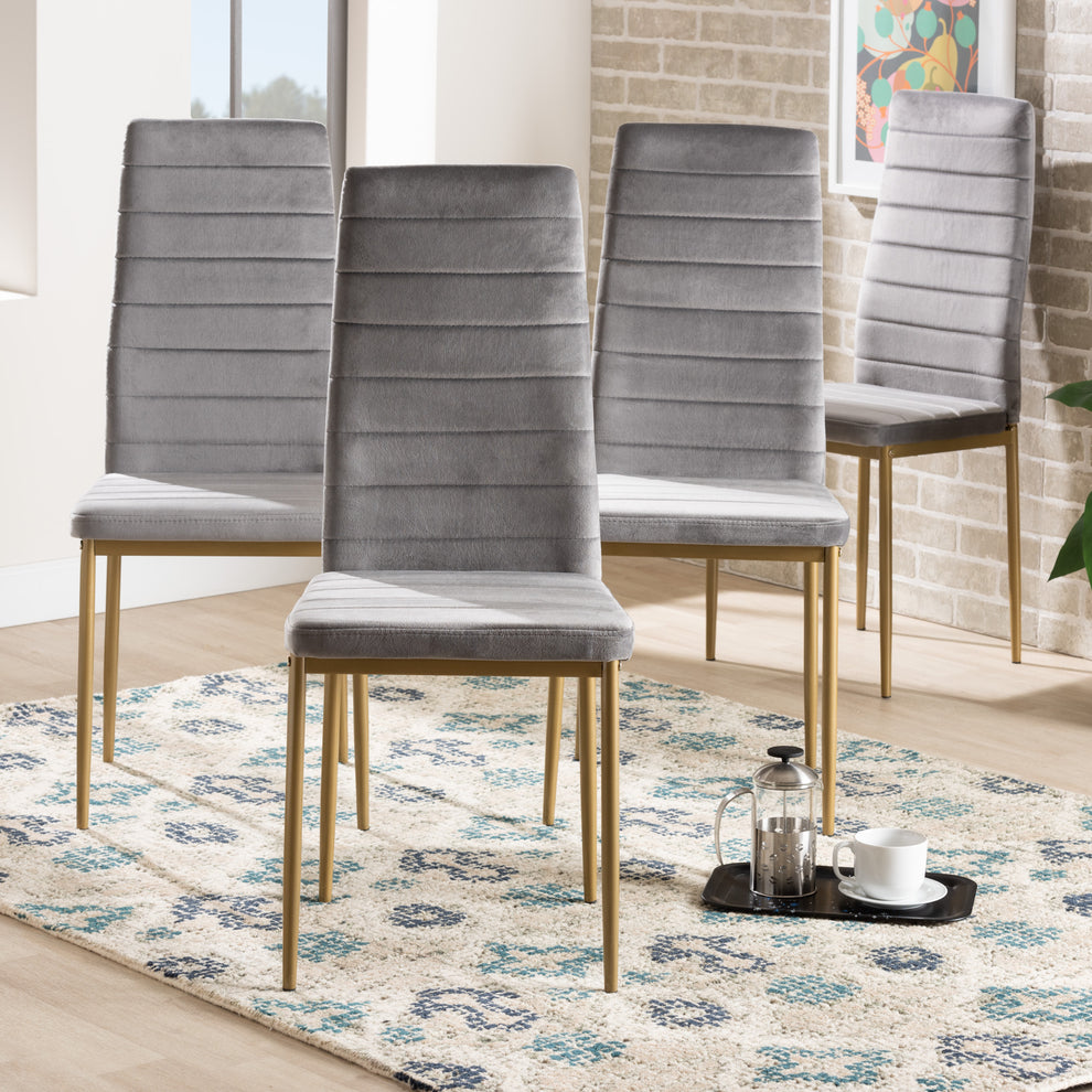 Baxton Studio Armand Modern Glam And Luxe Black Velvet Fabric Upholstered And Gold Finished Metal 4-Piece Dining Chair Set | Dining Chairs | Modishstore - 7