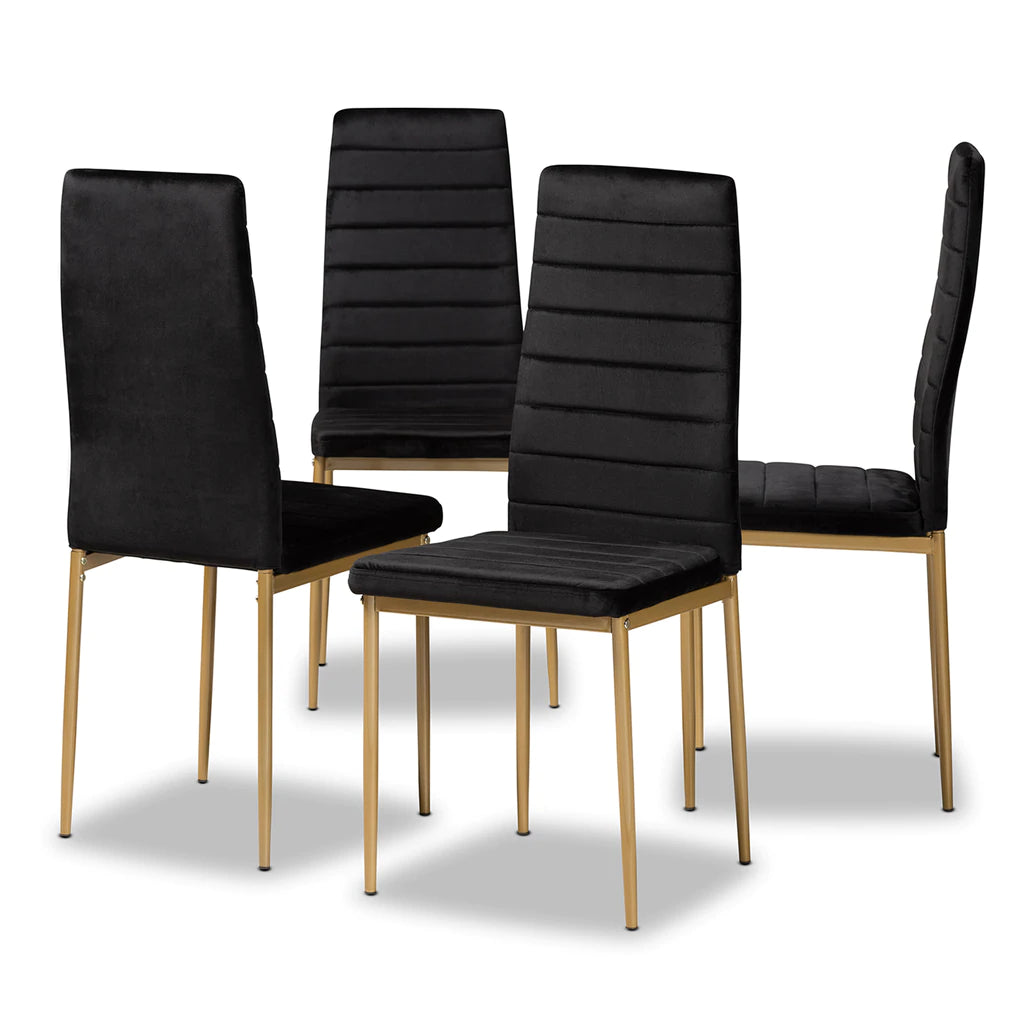 Baxton Studio Armand Modern Glam And Luxe Black Velvet Fabric Upholstered And Gold Finished Metal 4-Piece Dining Chair Set | Dining Chairs | Modishstore - 2