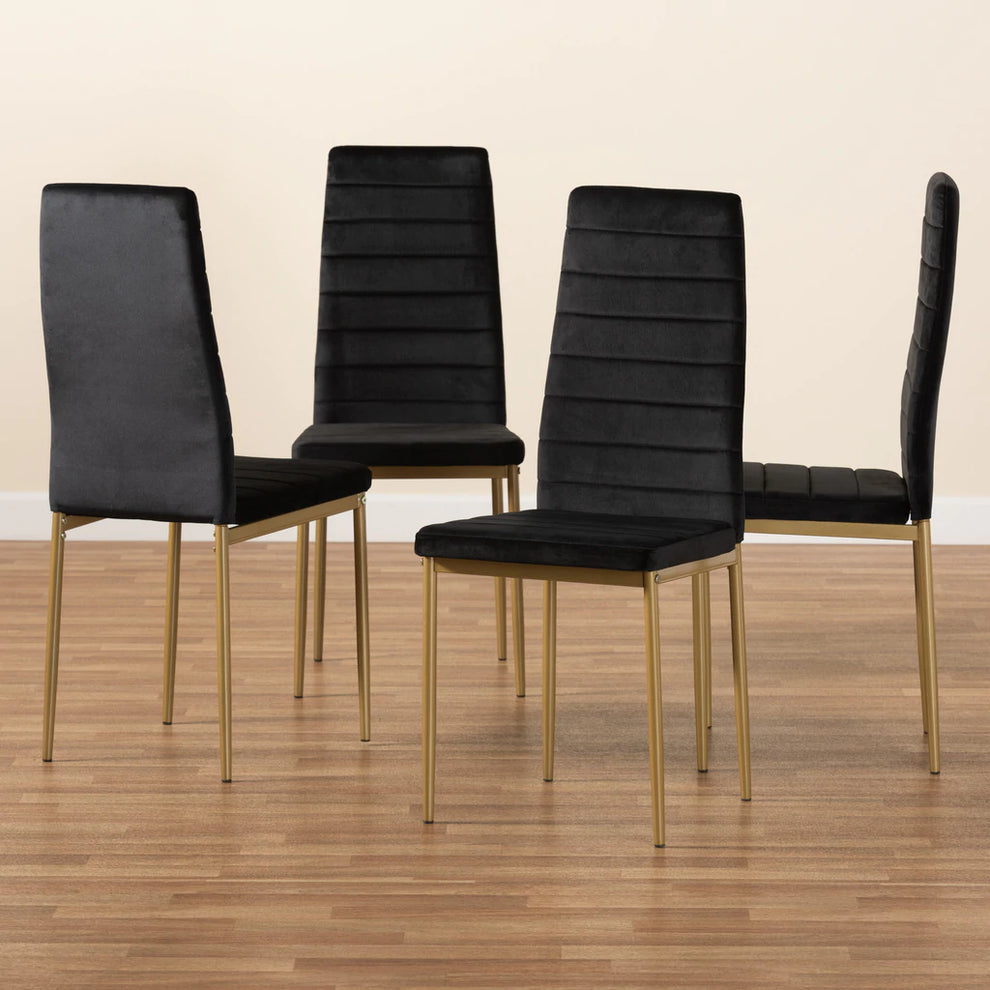 Baxton Studio Armand Modern Glam And Luxe Black Velvet Fabric Upholstered And Gold Finished Metal 4-Piece Dining Chair Set | Dining Chairs | Modishstore - 5
