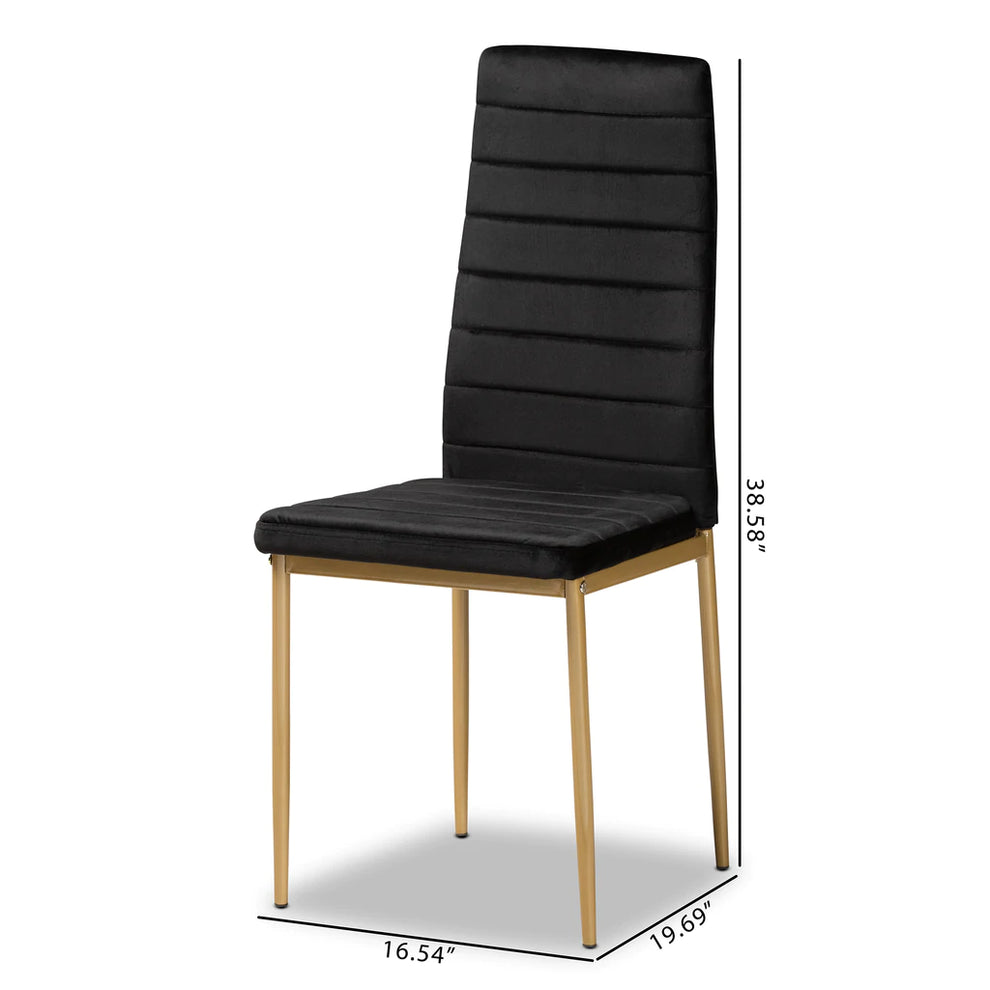 Baxton Studio Armand Modern Glam And Luxe Black Velvet Fabric Upholstered And Gold Finished Metal 4-Piece Dining Chair Set | Dining Chairs | Modishstore - 6
