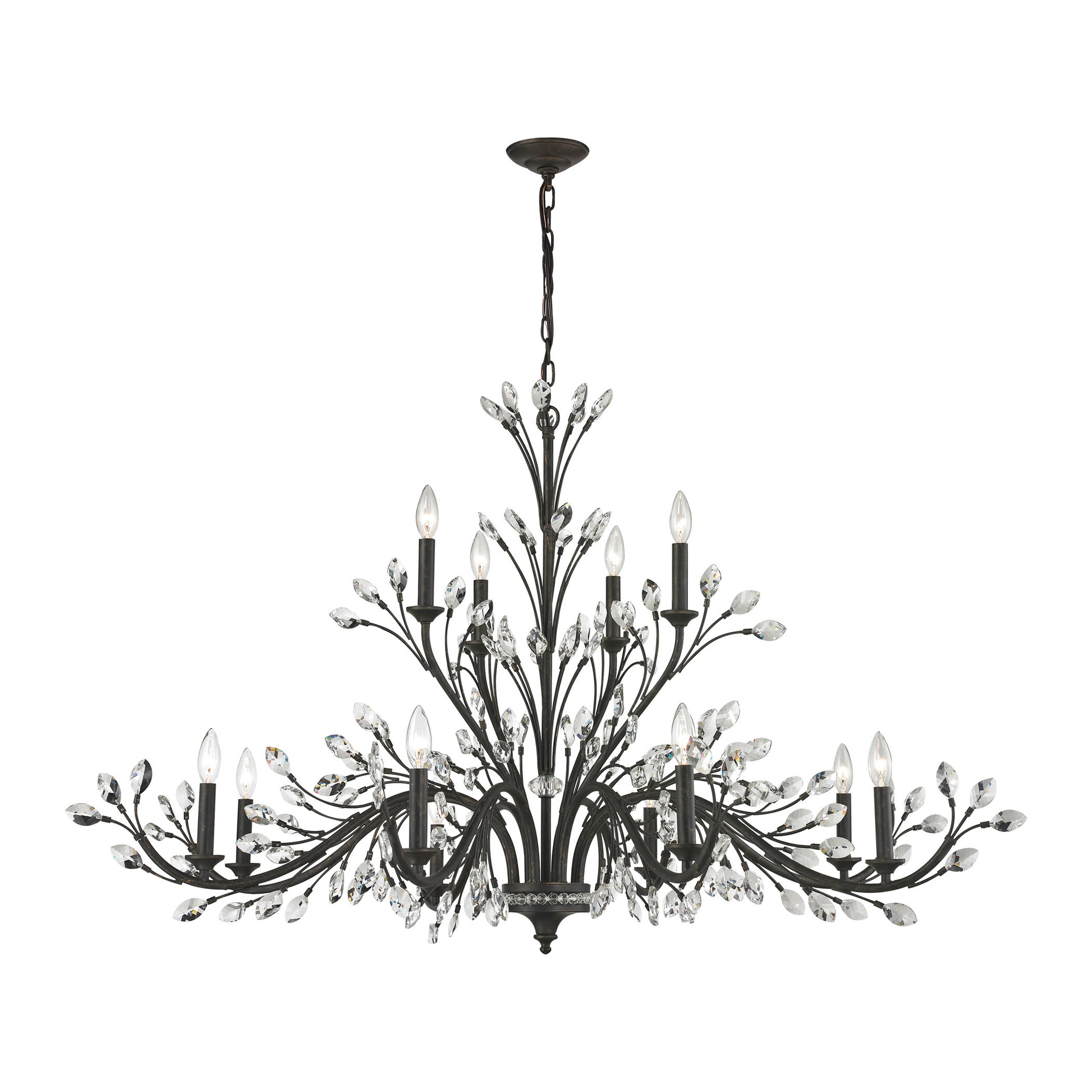 Crystal Branches 12-Light Chandelier in Burnt Bronze ELK Lighting | Chandeliers | Modishstore