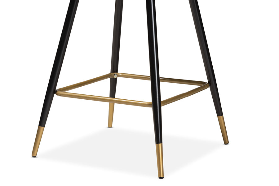 Baxton Studio Preston Modern Luxe and Glam Black Velvet Fabric Upholstered and Two-Tone Black and Gold Finished Metal 2-Piece Bar Stool Set | Bar Stools | Modishstore - 3