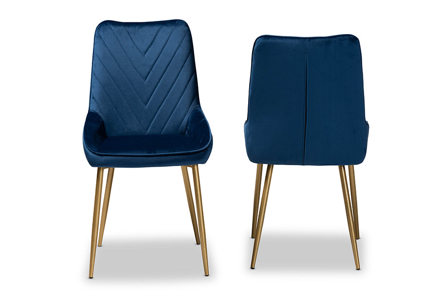 Baxton Studio Priscilla Contemporary Glam and Luxe Green Velvet Fabric Upholstered and Gold Finished Metal 2-Piece Dining Chair Set | Dining Chairs | Modishstore - 14