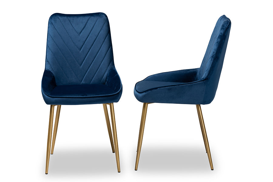 Baxton Studio Priscilla Contemporary Glam and Luxe Green Velvet Fabric Upholstered and Gold Finished Metal 2-Piece Dining Chair Set | Dining Chairs | Modishstore - 13