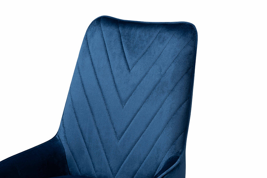 Baxton Studio Priscilla Contemporary Glam and Luxe Green Velvet Fabric Upholstered and Gold Finished Metal 2-Piece Dining Chair Set | Dining Chairs | Modishstore - 16