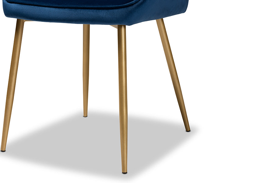 Baxton Studio Priscilla Contemporary Glam and Luxe Green Velvet Fabric Upholstered and Gold Finished Metal 2-Piece Dining Chair Set | Dining Chairs | Modishstore - 11