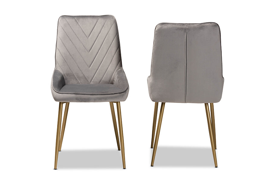 Baxton Studio Priscilla Contemporary Glam and Luxe Green Velvet Fabric Upholstered and Gold Finished Metal 2-Piece Dining Chair Set | Dining Chairs | Modishstore - 24
