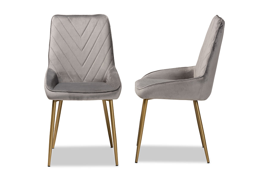 Baxton Studio Priscilla Contemporary Glam and Luxe Green Velvet Fabric Upholstered and Gold Finished Metal 2-Piece Dining Chair Set | Dining Chairs | Modishstore - 23