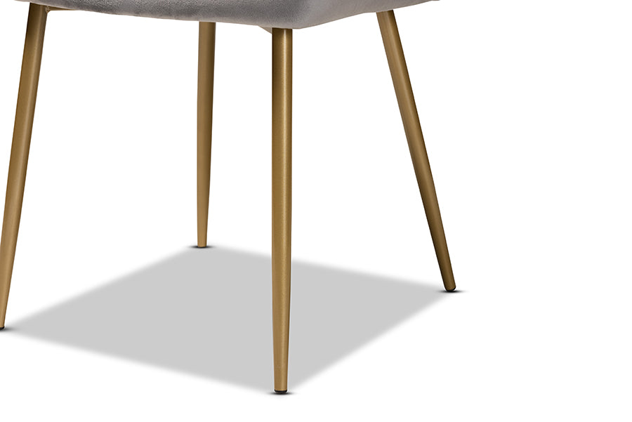 Baxton Studio Priscilla Contemporary Glam and Luxe Green Velvet Fabric Upholstered and Gold Finished Metal 2-Piece Dining Chair Set | Dining Chairs | Modishstore - 21