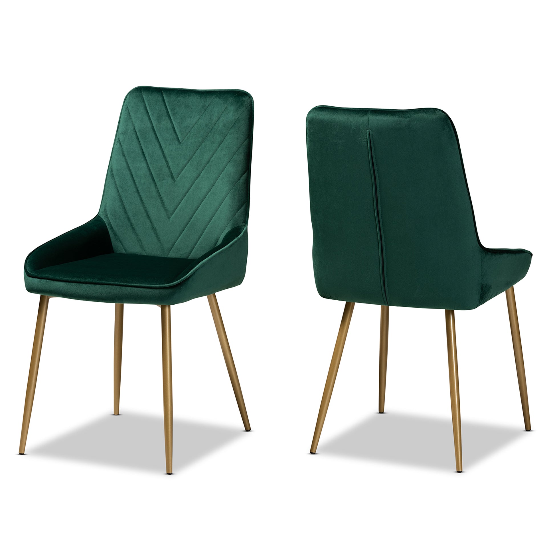 Baxton Studio Priscilla Contemporary Glam and Luxe Green Velvet Fabric Upholstered and Gold Finished Metal 2-Piece Dining Chair Set | Dining Chairs | Modishstore - 2