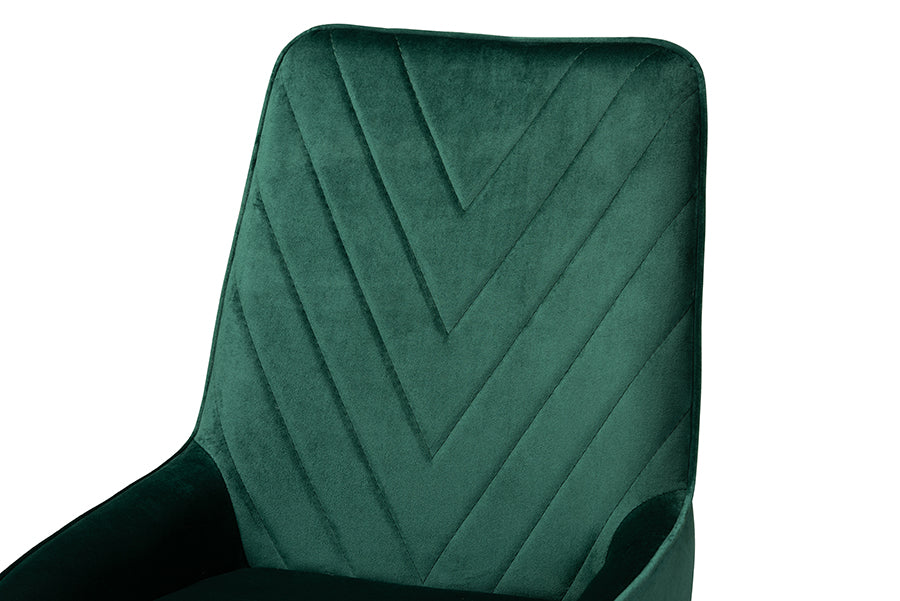 Baxton Studio Priscilla Contemporary Glam and Luxe Green Velvet Fabric Upholstered and Gold Finished Metal 2-Piece Dining Chair Set | Dining Chairs | Modishstore - 7