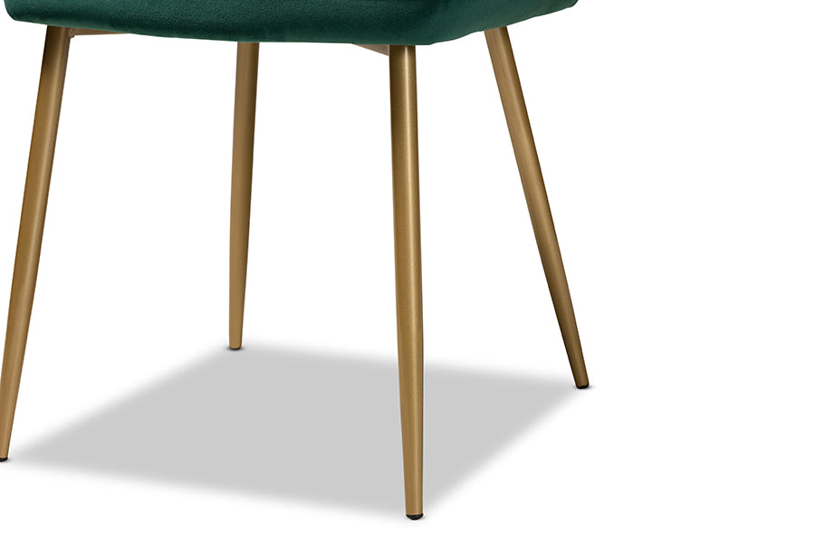 Baxton Studio Priscilla Contemporary Glam and Luxe Green Velvet Fabric Upholstered and Gold Finished Metal 2-Piece Dining Chair Set | Dining Chairs | Modishstore - 6