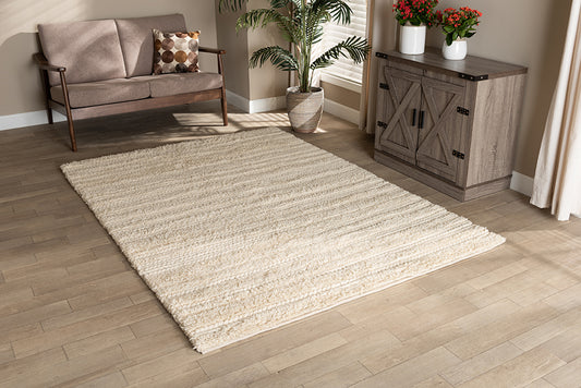 Baxton Studio Delmas Modern and Contemporary Ivory Handwoven Wool Area Rug | Modishstore | Rugs