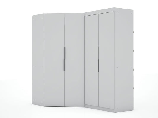 Manhattan Comfort Mulberry 3.0 Sectional Modern Corner Wardrobe Closet with 2 Drawers - Set of 2 in White | Armoires & Wardrobes | Modishstore