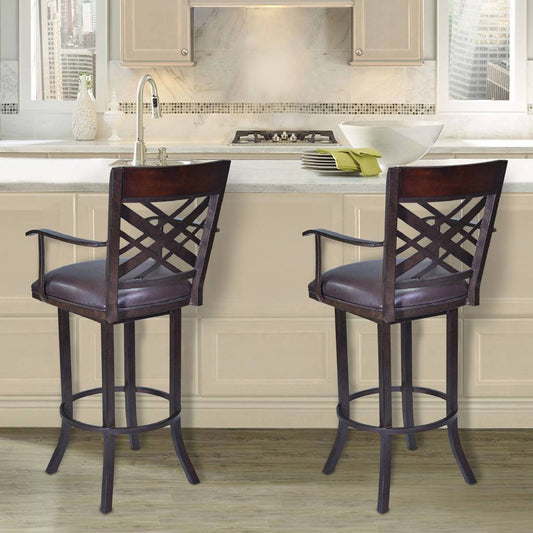 Tahiti  26" Arm Barstool in Auburn Bay finish with Brown Pu upholstery By Armen Living | Bar Stools | Modishstore