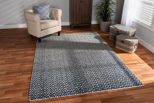 Baxton Studio Alcoy Modern and Contemporary Blue Handwoven Wool Area Rug | Modishstore | Rugs